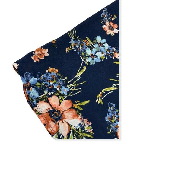 Brenda's USA Small Blue Floral Shirt with Floral 3/4 Sleeve Poly Rayon Coral - Picture 3 of 5